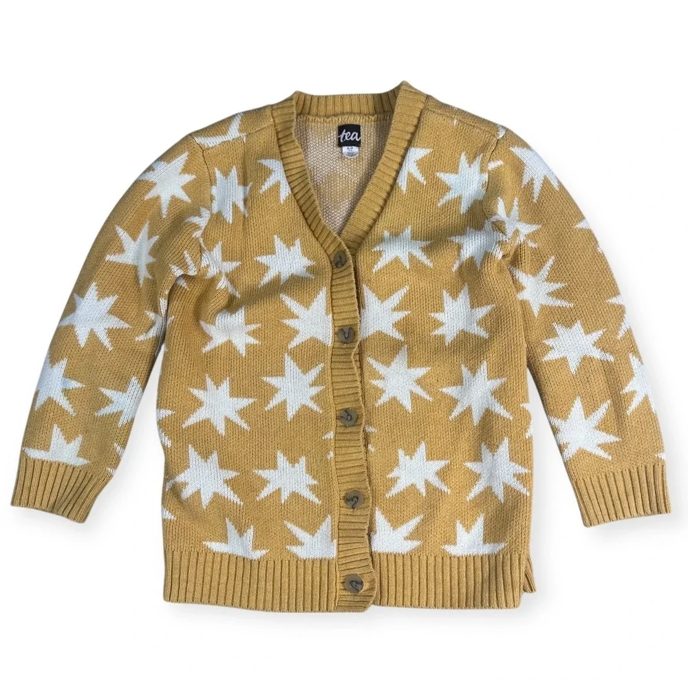 Tea Collection Kids‎ Girls Yellow Star Knit Cardigan Sweater S P 4-5